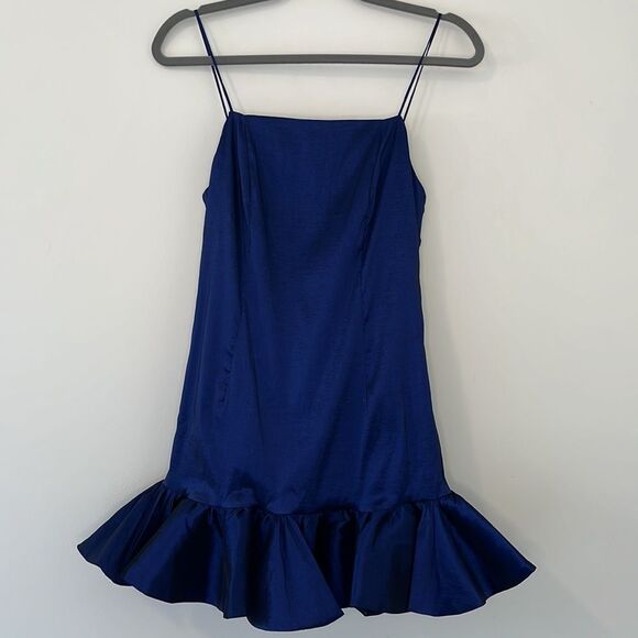 NWT Bardot Geri Taffeta Ruffle Mini Dress in Cobalt Blue 6/8 - Picture 2 of 12